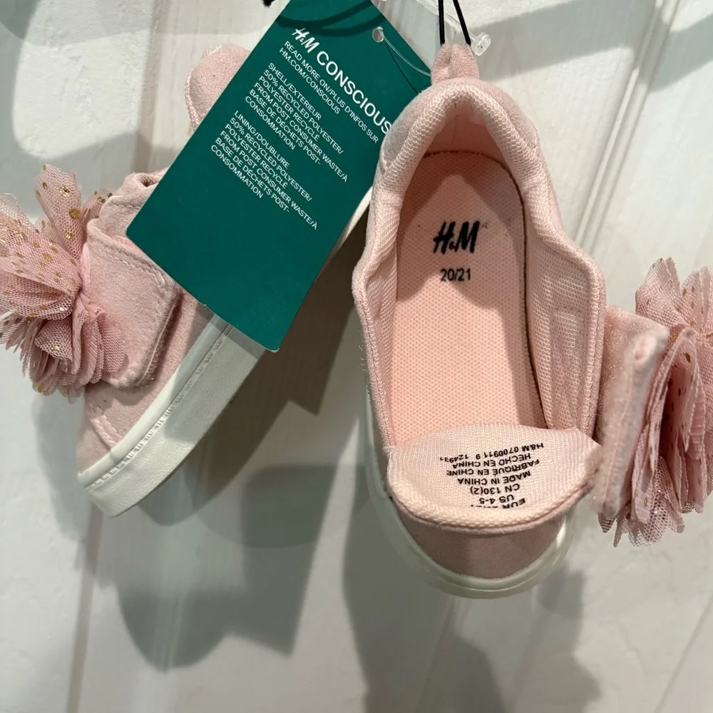 H&M Pink Trainers Sneakers with PomPom Detail Size 4/5
